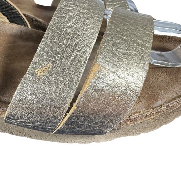 Naot Sandals Sz 37 US 6 Gold Metallic Leather Wedge Comfort Strappy kayla - Picture 3 of 12